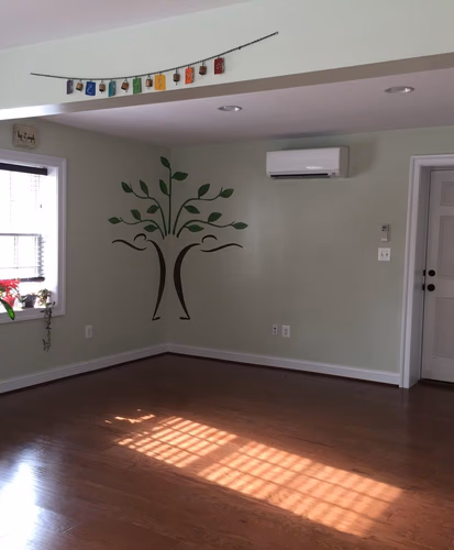 Wide angle shot of our Sykesville yoga studio.